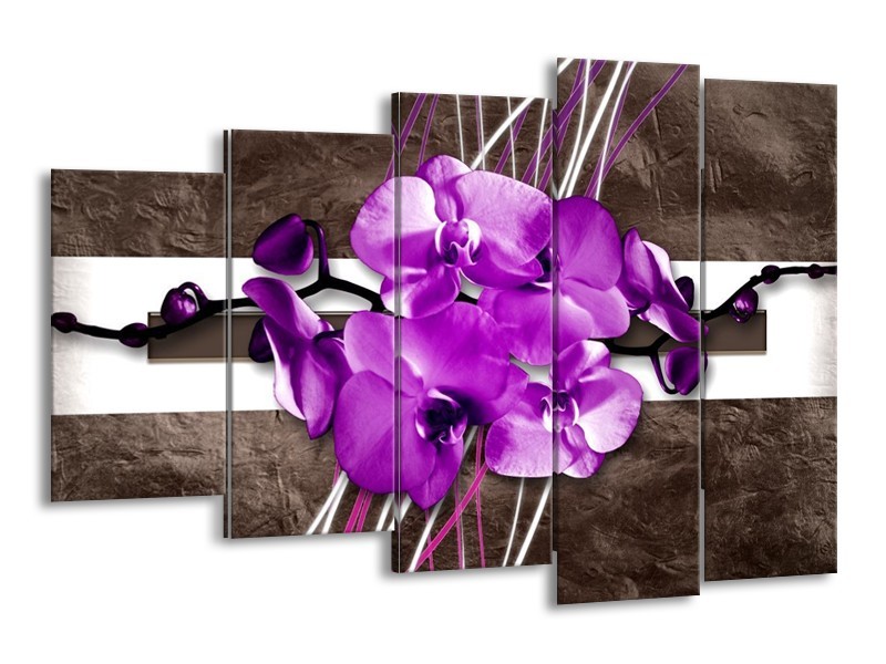 Canvas schilderij Orchidee | Paars, Grijs, Wit | 150x100cm 5Luik