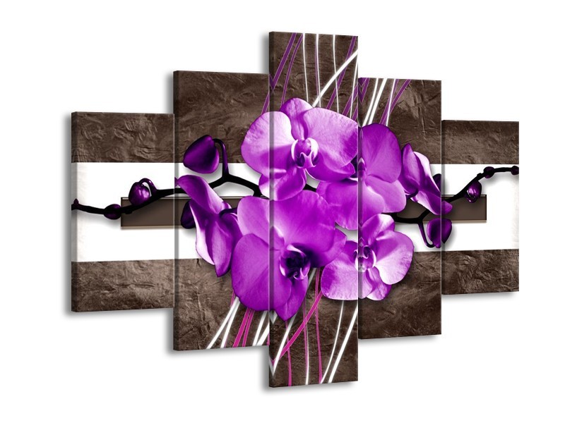 Canvas schilderij Orchidee | Paars, Grijs, Wit | 150x105cm 5Luik