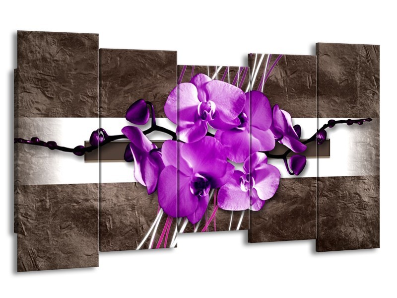 Glas schilderij Orchidee | Paars, Grijs, Wit | 150x80cm 5Luik