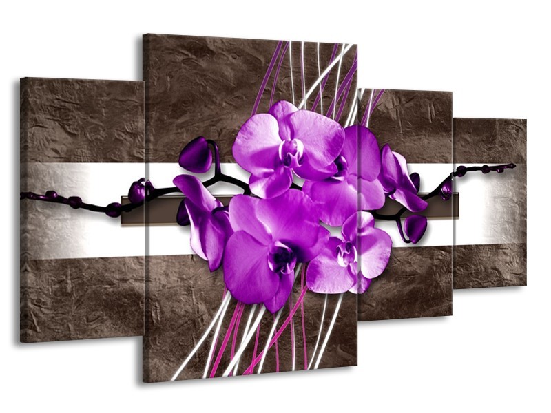Canvas schilderij Orchidee | Paars, Grijs, Wit | 160x90cm 4Luik