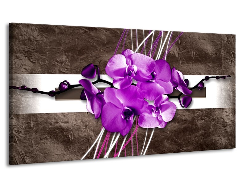 Canvas schilderij Orchidee | Paars, Grijs, Wit | 170x90cm 1Luik