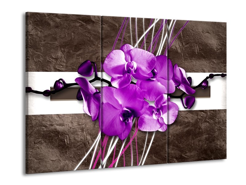 Glas schilderij Orchidee | Paars, Grijs, Wit | 90x60cm 3Luik