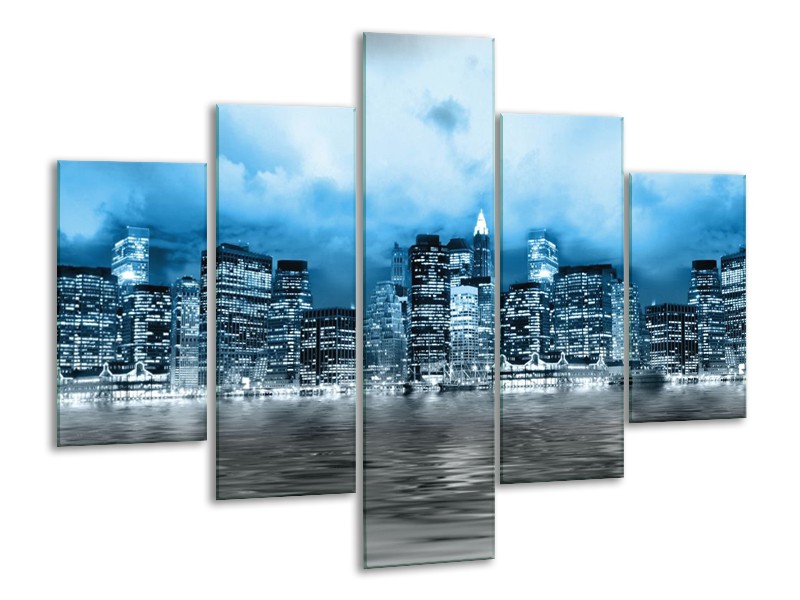 Glas schilderij Stad | Blauw, Grijs, Wit | 100x70cm 5Luik