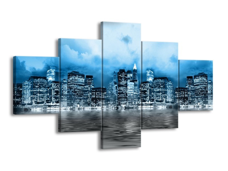 Glas schilderij Stad | Blauw, Grijs, Wit | 125x70cm 5Luik
