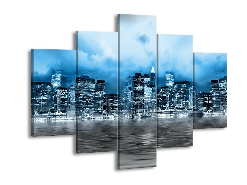 Glas schilderij Stad | Blauw, Grijs, Wit | 150x105cm 5Luik