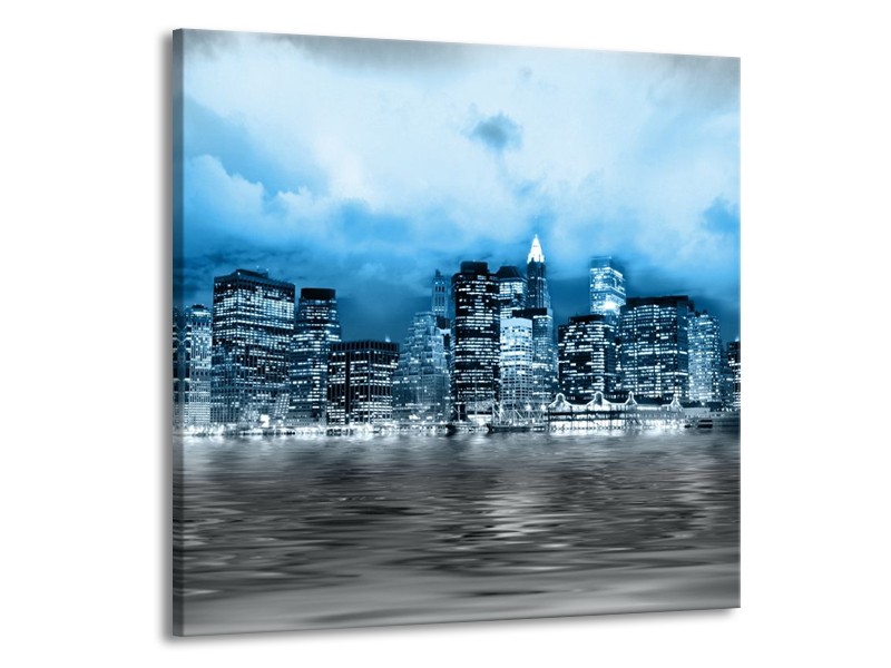 Canvas schilderij Stad | Blauw, Grijs, Wit | 70x70cm 1Luik