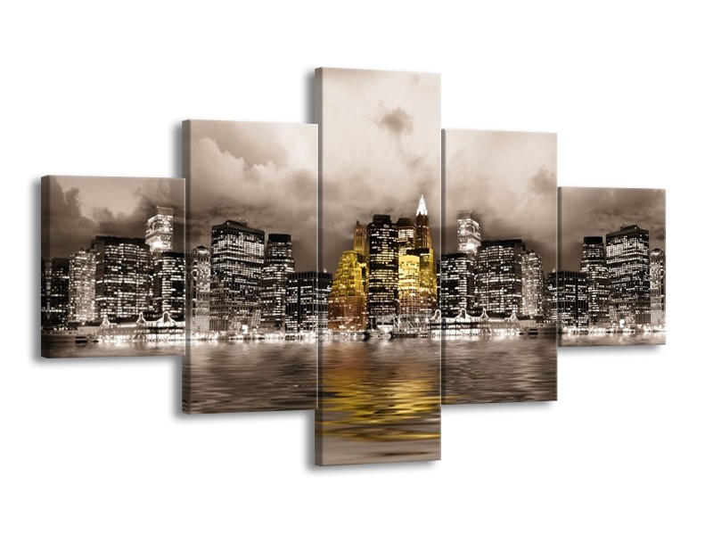 Glas schilderij Stad | Geel, Grijs, Wit | 125x70cm 5Luik