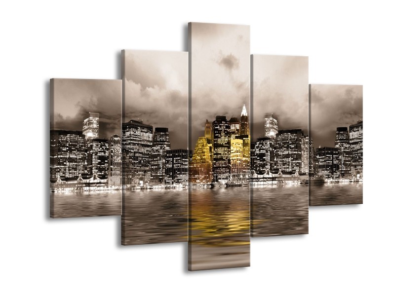 Glas schilderij Stad | Geel, Grijs, Wit | 150x105cm 5Luik