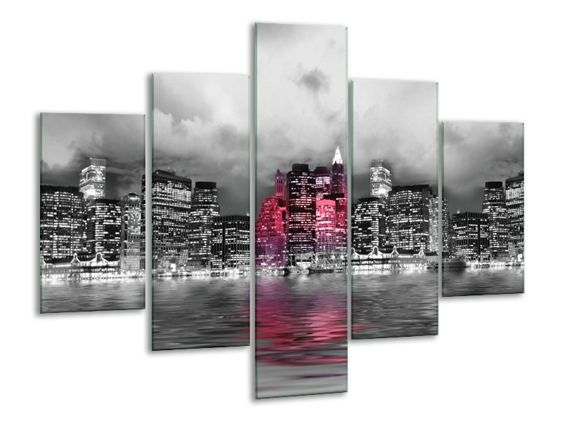 Glas schilderij Stad | Roze, Grijs, Wit | 100x70cm 5Luik
