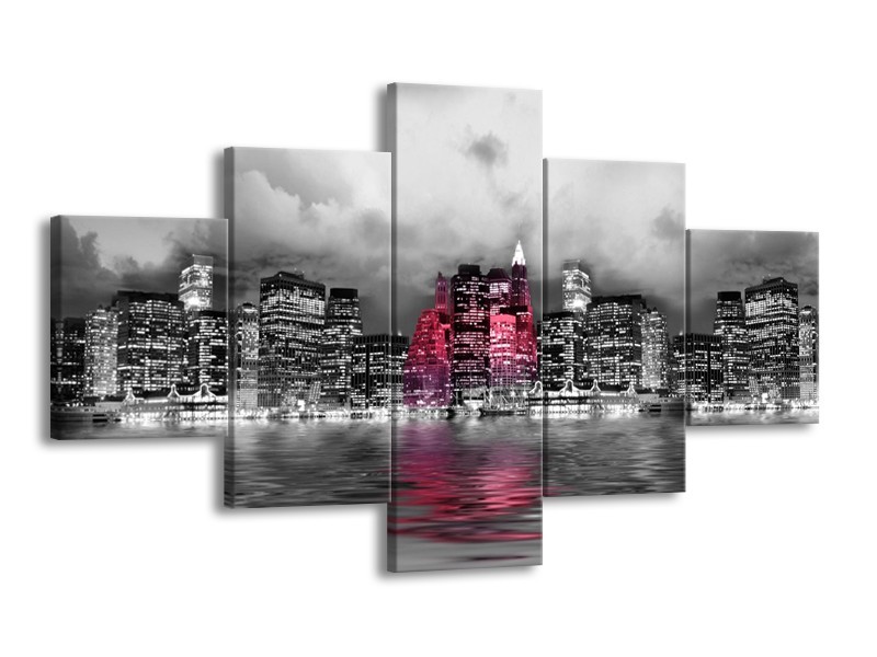 Glas schilderij Stad | Roze, Grijs, Wit | 125x70cm 5Luik