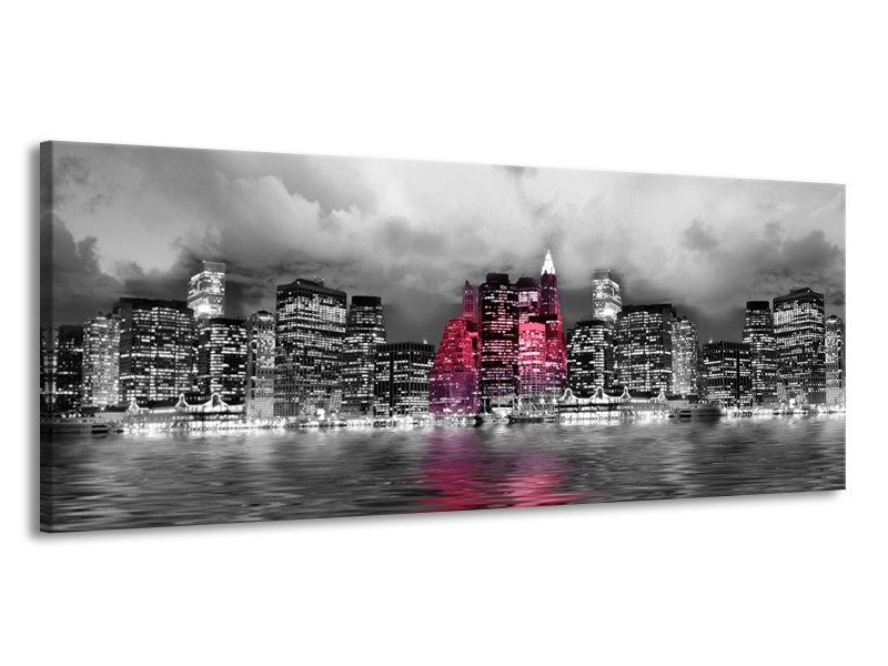 Canvas schilderij Stad | Roze, Grijs, Wit | 145x58cm 1Luik