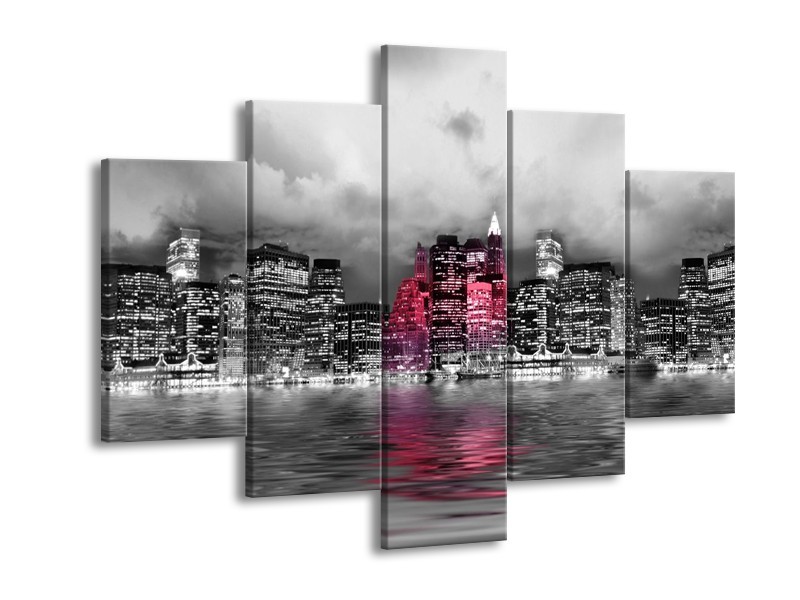 Glas schilderij Stad | Roze, Grijs, Wit | 150x105cm 5Luik