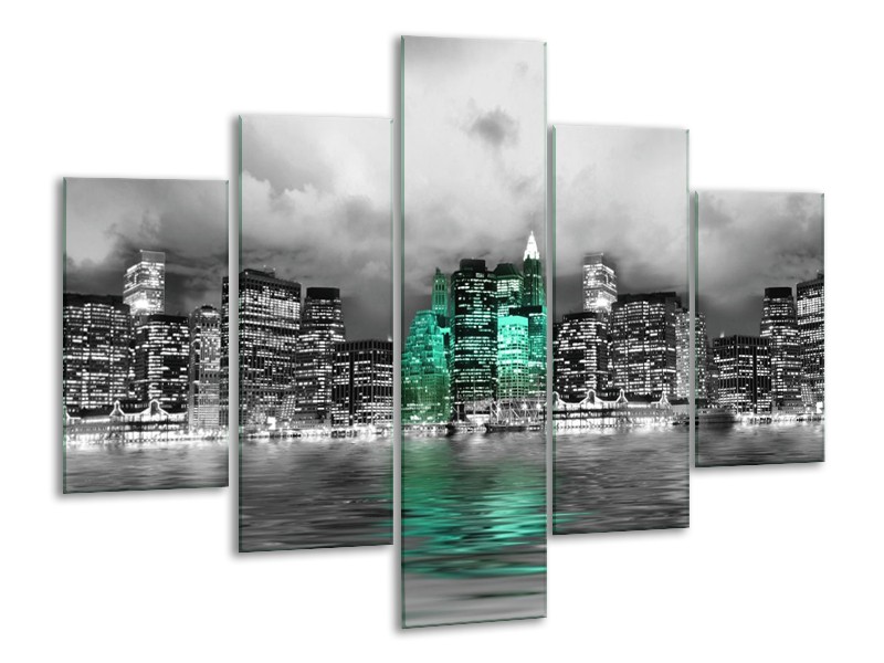 Glas schilderij Stad | Groen, Grijs, Wit | 100x70cm 5Luik