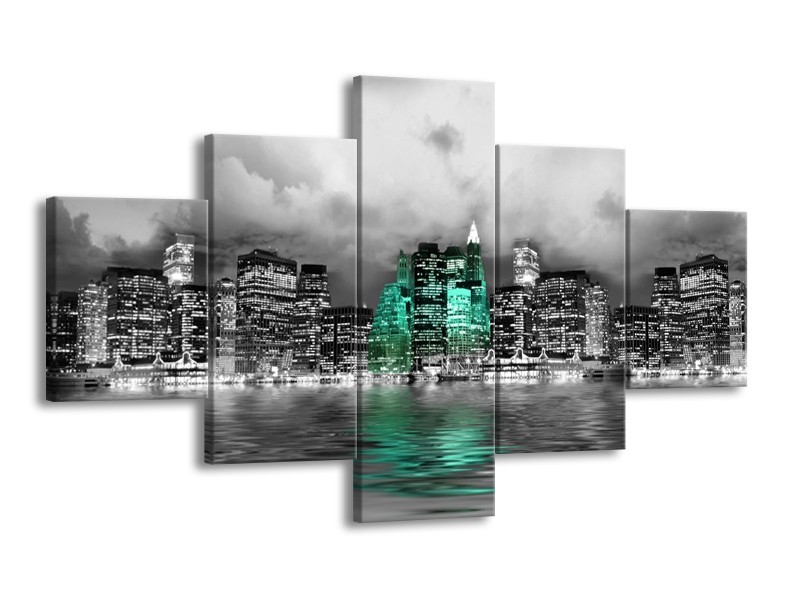 Glas schilderij Stad | Groen, Grijs, Wit | 125x70cm 5Luik