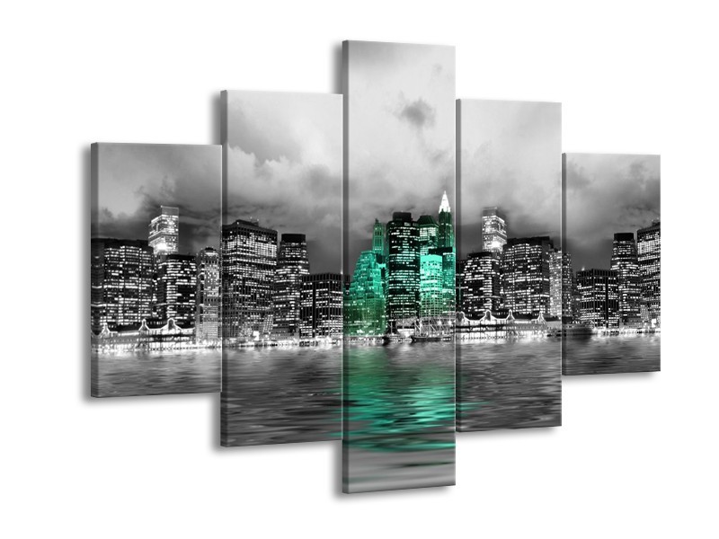 Glas schilderij Stad | Groen, Grijs, Wit | 150x105cm 5Luik