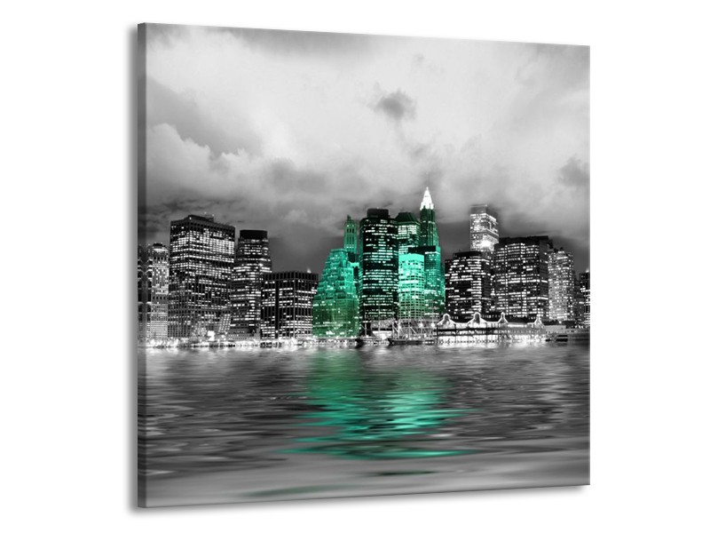 Canvas schilderij Stad | Groen, Grijs, Wit | 70x70cm 1Luik