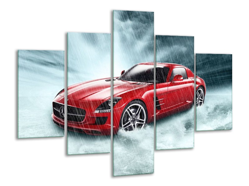 Glas schilderij Mercedes | Wit, Rood, Zwart | 100x70cm 5Luik