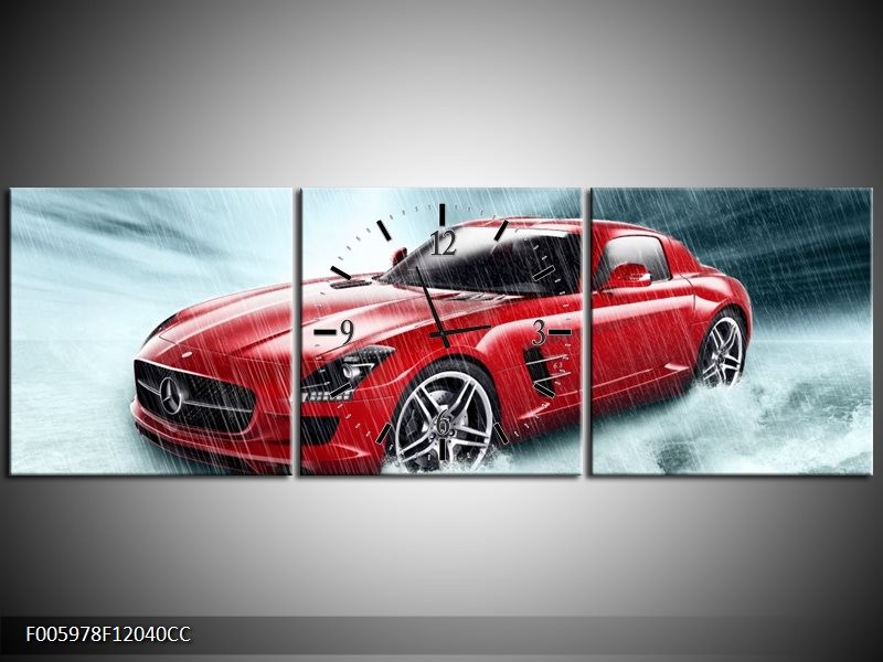 Klok schilderij Mercedes | Wit, Rood, Zwart | 120x40cm 3Luik
