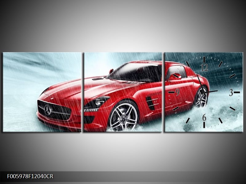 Klok schilderij Mercedes | Wit, Rood, Zwart | 120x40cm 3Luik