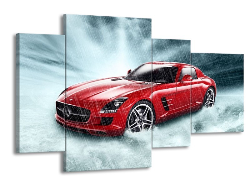 Glas schilderij Mercedes | Wit, Rood, Zwart | 120x75cm 4Luik