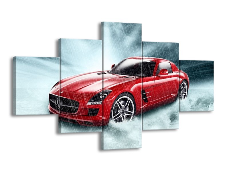 Glas schilderij Mercedes | Wit, Rood, Zwart | 125x70cm 5Luik
