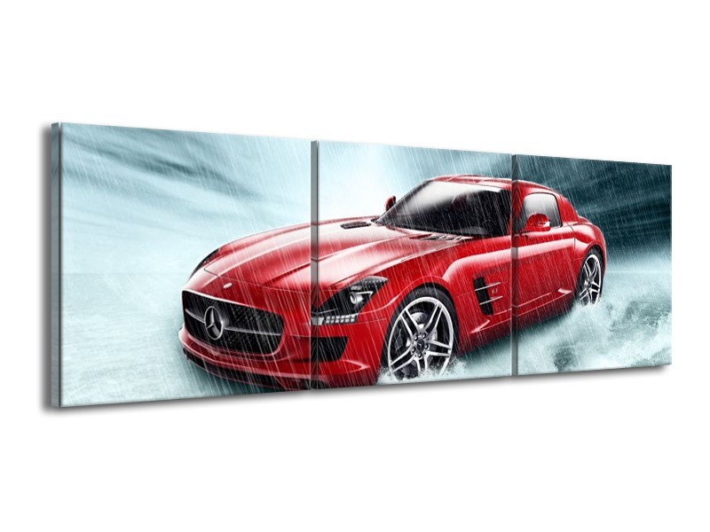 Glas schilderij Mercedes | Wit, Rood, Zwart | 150x50cm 3Luik