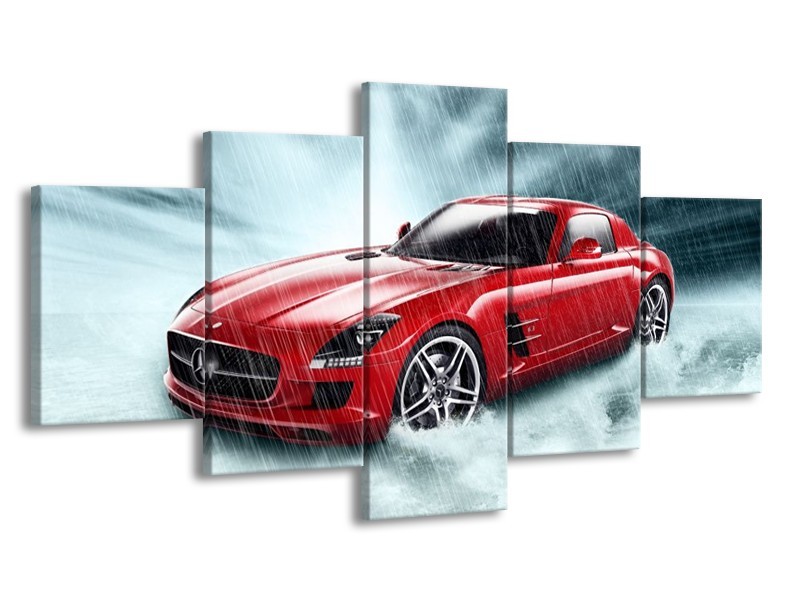 Glas schilderij Mercedes | Wit, Rood, Zwart | 150x80cm 5Luik
