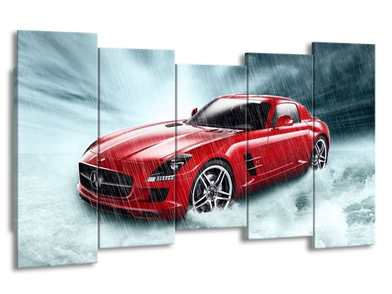 Glas schilderij Mercedes | Wit, Rood, Zwart | 150x80cm 5Luik
