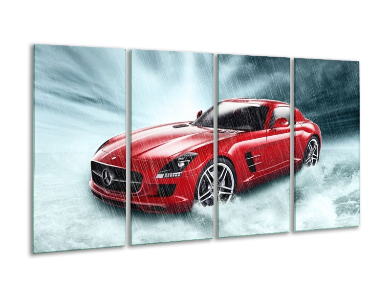 Glas schilderij Mercedes | Wit, Rood, Zwart | 160x80cm 4Luik