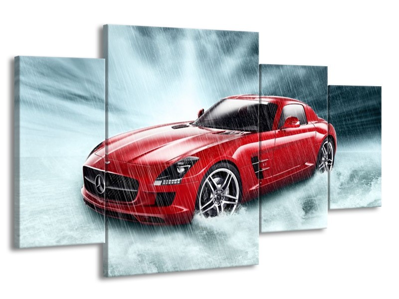 Glas schilderij Mercedes | Wit, Rood, Zwart | 160x90cm 4Luik