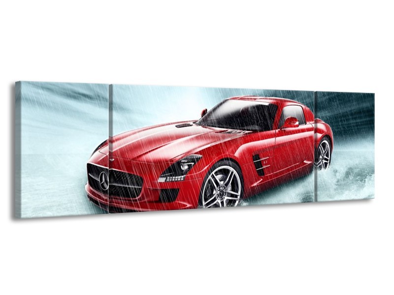 Glas schilderij Mercedes | Wit, Rood, Zwart | 170x50cm 3Luik