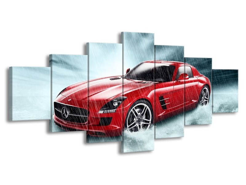 Canvas schilderij Mercedes | Wit, Rood, Zwart | 210x100cm 7Luik