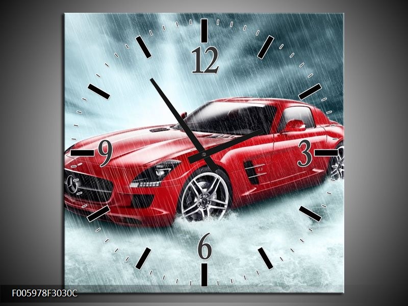 Klok schilderij Mercedes | Wit, Rood, Zwart | 30x30cm 1Luik
