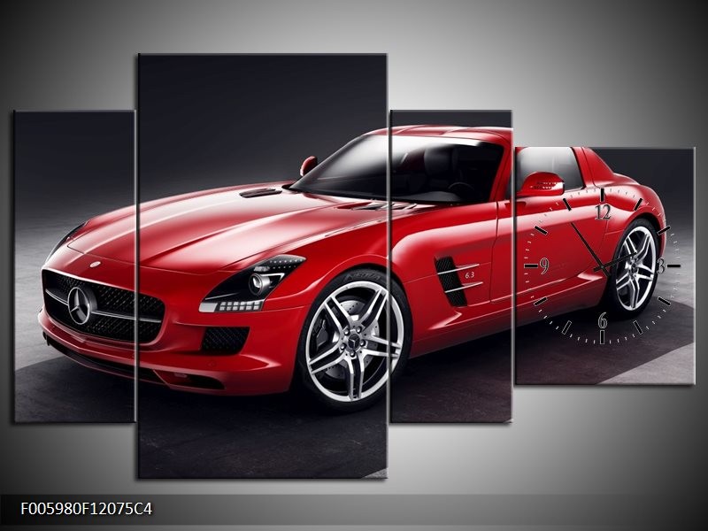 Klok schilderij Mercedes | Rood, Zwart | 120x75cm 4Luik
