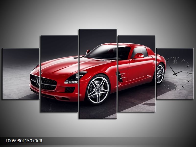 Klok schilderij Mercedes | Rood, Zwart | 150x70cm 5Luik