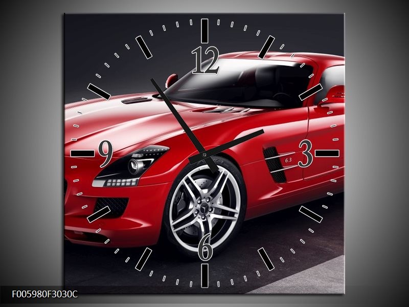 Klok schilderij Mercedes | Rood, Zwart | 30x30cm 1Luik