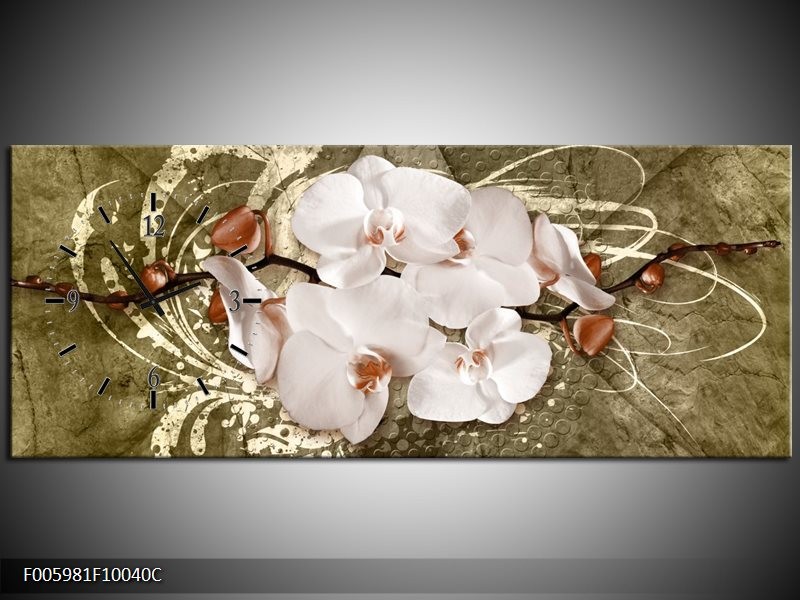 Klok schilderij Orchidee | Goud, Wit, Bruin | 100x40cm 1Luik
