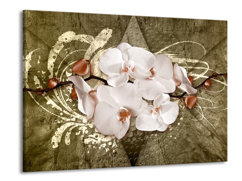 Canvas schilderij Orchidee | Goud, Wit, Bruin | 100x70cm 1Luik