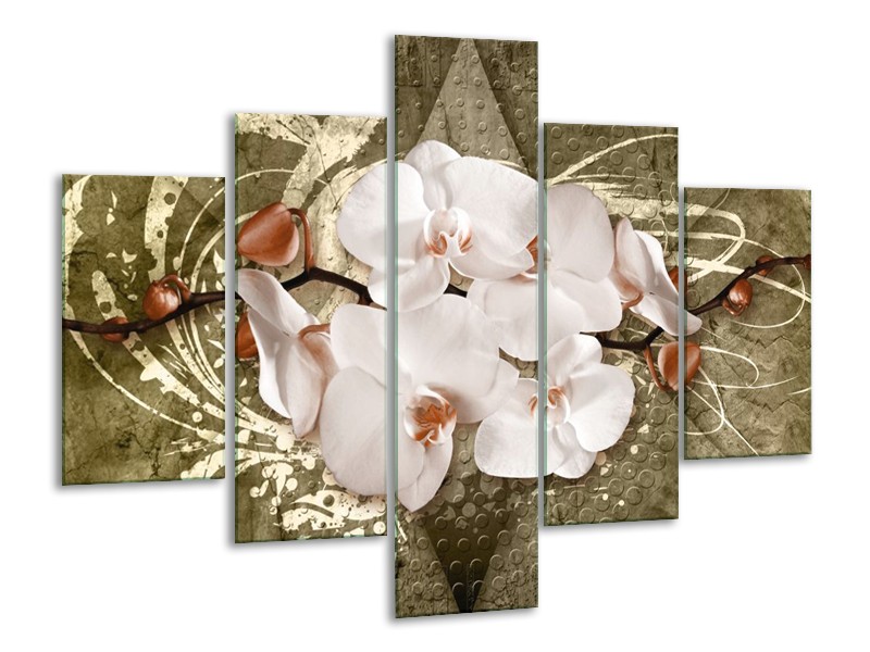 Canvas schilderij Orchidee | Goud, Wit, Bruin | 100x70cm 5Luik