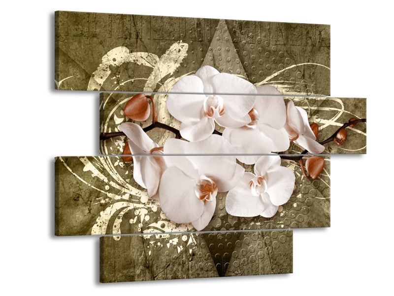Glas schilderij Orchidee | Goud, Wit, Bruin | 115x85cm 4Luik