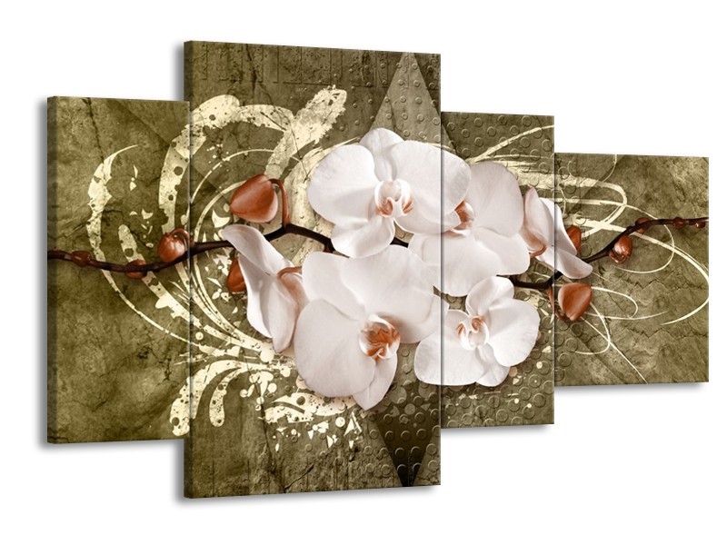 Glas schilderij Orchidee | Goud, Wit, Bruin | 120x75cm 4Luik