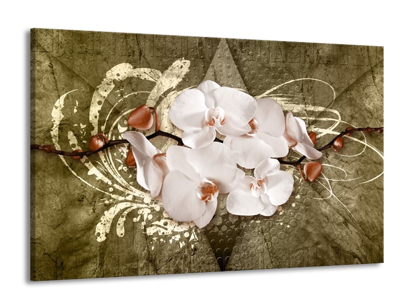 Glas schilderij Orchidee | Goud, Wit, Bruin | 140x90cm 1Luik