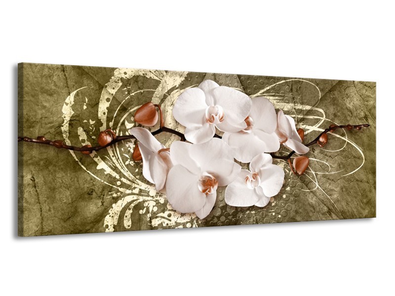 Glas schilderij Orchidee | Goud, Wit, Bruin | 145x58cm 1Luik