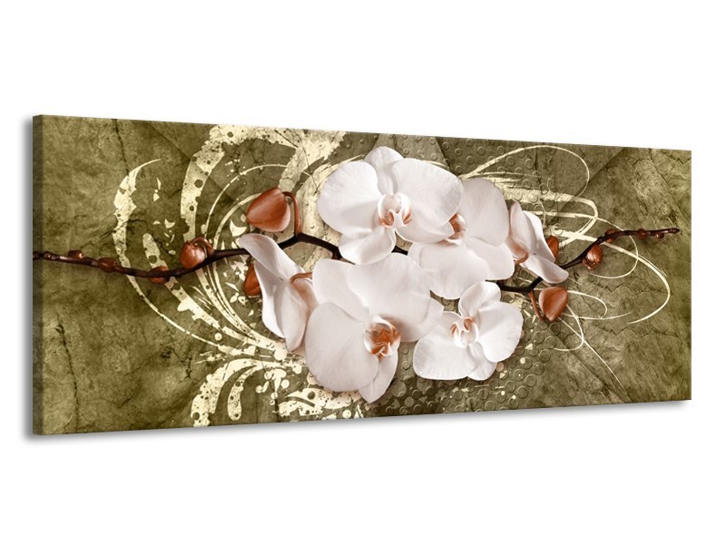 Canvas schilderij Orchidee | Goud, Wit, Bruin | 145x58cm 1Luik