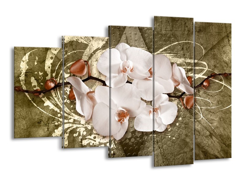 Glas schilderij Orchidee | Goud, Wit, Bruin | 150x100cm 5Luik