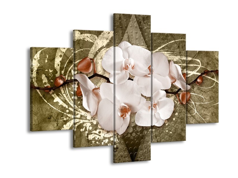 Glas schilderij Orchidee | Goud, Wit, Bruin | 150x105cm 5Luik