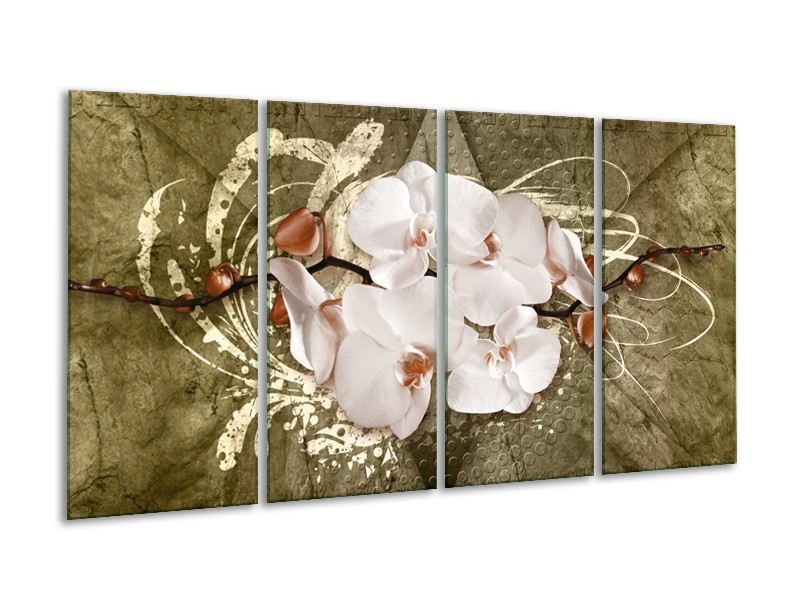 Glas schilderij Orchidee | Goud, Wit, Bruin | 160x80cm 4Luik