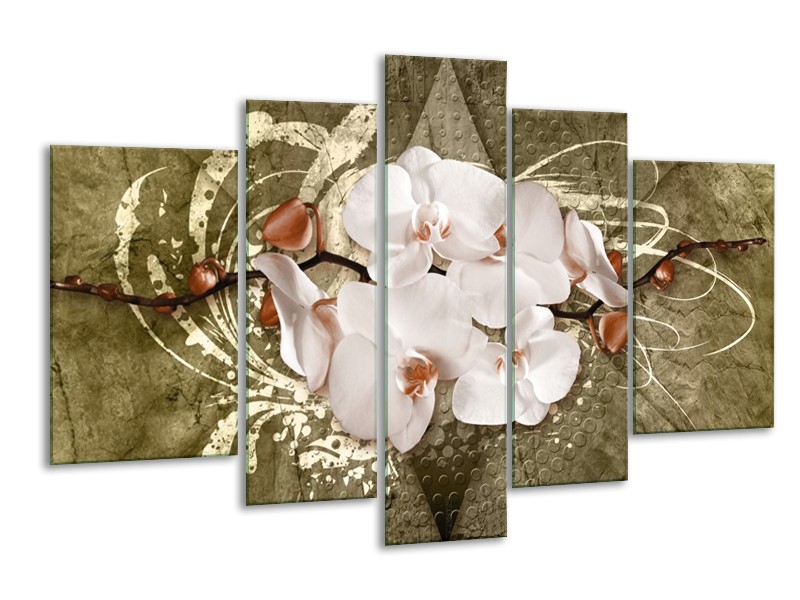 Glas schilderij Orchidee | Goud, Wit, Bruin | 170x100cm 5Luik