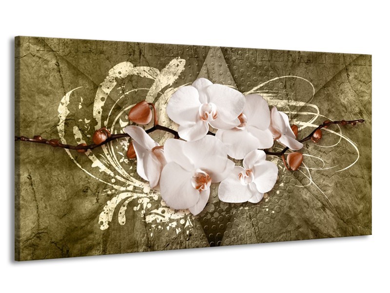 Canvas schilderij Orchidee | Goud, Wit, Bruin | 170x90cm 1Luik