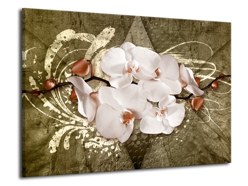 Glas schilderij Orchidee | Goud, Wit, Bruin | 70x50cm 1Luik